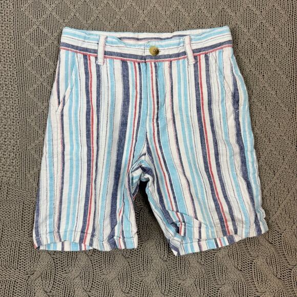 Janie and Jack Linen Striped Blend White Blue and Red Shorts ~ 4 - Picture 1 of 11